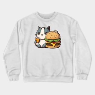 Cute Cat Eating Burger Crewneck Sweatshirt